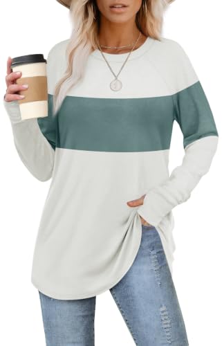 Image of XIEERDUO Womens Tunic Tops to Wear with Leggings Long Sleeve Thumb Hole Shirts Crew Neck Curved Hem