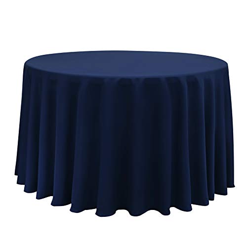 Obstal 210GSM Round Table Cloth, Oil-Proof Spill-Proof and Water Resistance Microfiber Tablecloth, Decorative Fabric Circular Table Cover for Outdoor and Indoor Use (Navy Blue, 120 Inch Diameter)