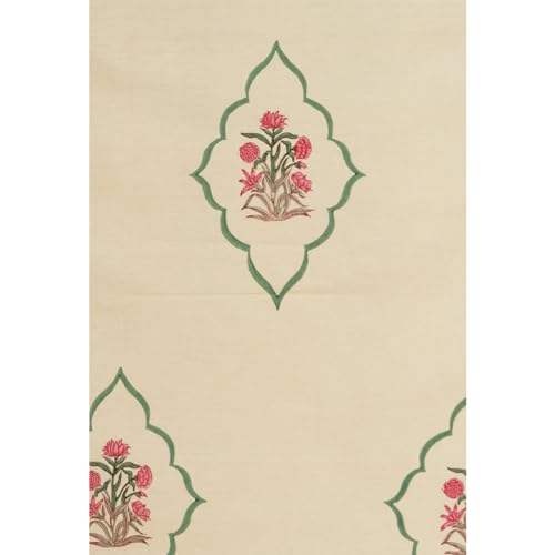 Image of Firdaus Premium Hand Block Printed Bedsheet | Bed Spread Flatsheet Bed Sheet | Pure Cotton | Double Bed Queen Size 90 inchx108 inch | 300 TC Long Staple Cotton | 2 Pillow Covers | Floral Print