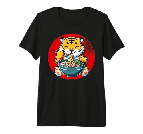 Japanese Tiger Eating Ramen Noodles Anime For Men Women Kids Premium Tri-blend T-Shirt