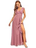 Diseño: este vestido de dama de honor está vestido con un escote en V profundo y una falda inferior con volantes sin mangas con una abertura lateral. Vestidos de noche de gasa de una línea, todo el conjunto es romántico y elegante, adecuado para la mayoría de las mujeres. Es perfecto para fiestas, fiestas, bailes, bodas y cualquier evento formal.