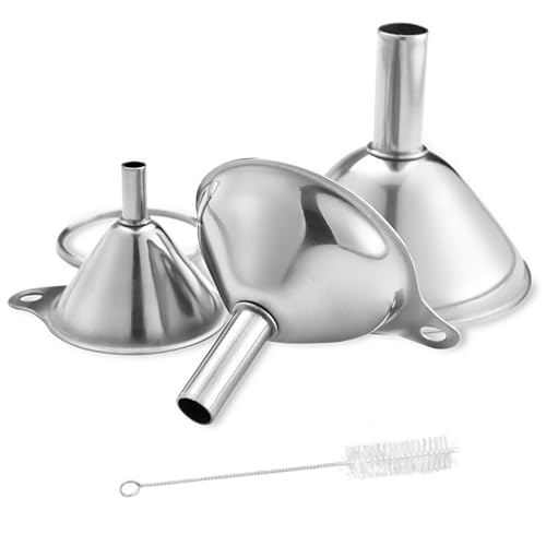 Embudo - Embudo Cocina 3 Piezas,Pequeño, Acero Inoxidable, Con Mango y Cepillo de Limpieza, Apilable, Adecuado Para Líquidos, Aceites, Polvos