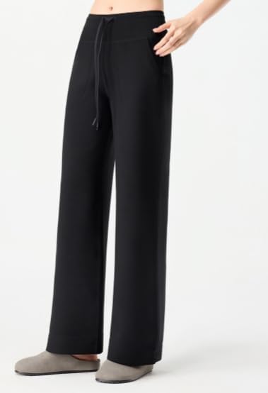 Lubardy Women's Wide Leg Drawstring Pants,High Waist with Side Pockets Black