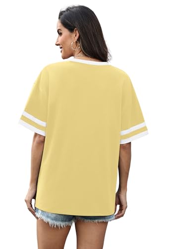Image of WIHOLL Womens T Shirts Loose Fit Short Sleeve Tees V Neck Color Block Summer Tops 2026 Fashion S-4XL