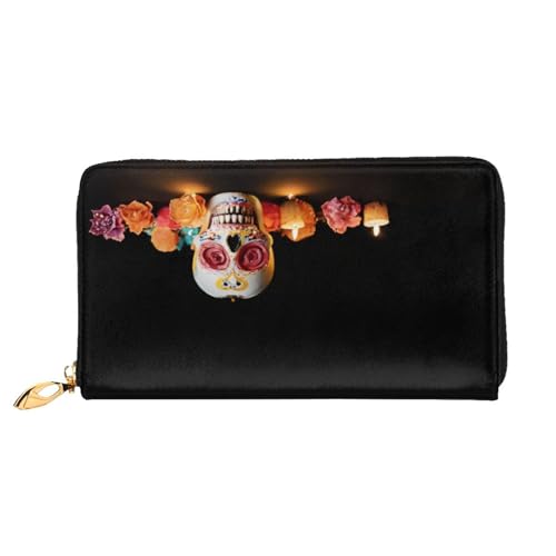 Portefeuille élégant en cuir synthétique avec motif tête de mort
