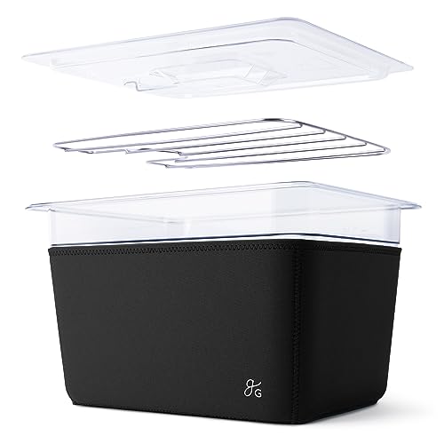 Comparison: Best Sous Vide Container 7 Greater Goods Sous Vide Container 12 Qt with Stainless Steel Rack, Insulation Sleeve, and Lid, (Onyx Black)
