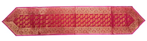Image of Diwali Room Decor Silk Table Runner Placemats Tea Coaster Set for Living Room 4 to 6 Seater Dinning Table Table Mat Set Centre Table Top Decor Pack of 13 Pcs (Pink)
