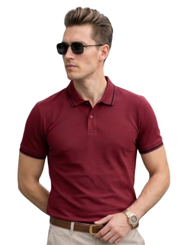 Image of Veirdo Pure Cotton Half Sleeves Regular Fit Plain Solid Classic Polo Colored Collar T-Shirt for Men (Colors: Olive, Maroon, Navy, Black, Green & Orange)