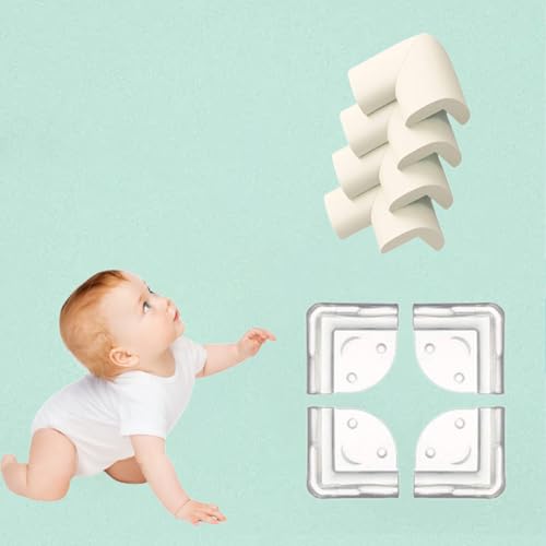 Image of Safe-O-Kid Baby Safety 4 -Pack NBR Foam Corner Guards + 4 Transparent Smiley Corner Protectors - Soft, Durable Furniture Edge Guards (Cream & Transparent)