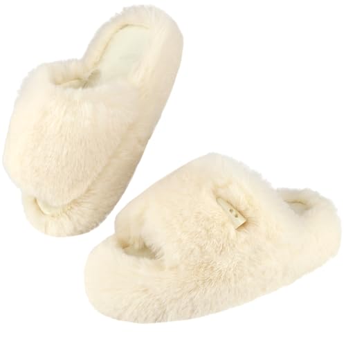 Women's Fuzzy Slippers | Comfy Memory Foam Plush Slides