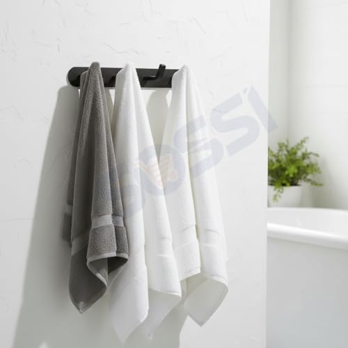 Image of SOSSI 4-Pin Cloth Hanger, Wall Mounted Hook Rail with 4 Hooks for Bathroom, Kitchen, Key Holder, Cloth-Towel Hanger, Robe Hooks (Pack of 2) (Matt Black)