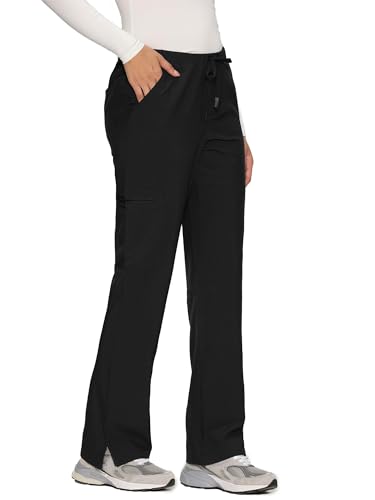 floralhue Womens Scrub Pants Soft Stretch Cargo with 8 Pockets Loose Fit Consider Sizing Down Black