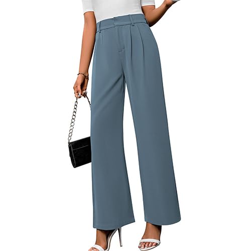 Women High Waist Relaxed Fit Straight Leg Pants Slim
