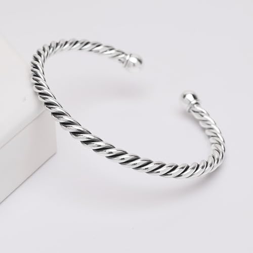 Men's Silver Bangle Bracelet | Classic 925 Sterling Silver Torque Bangle for Men Rope Twisted Design3