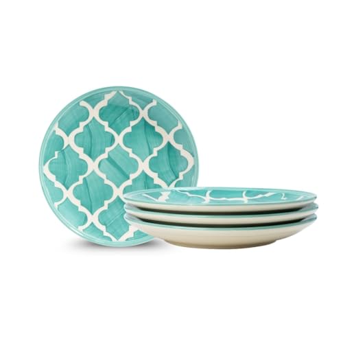 Image of Seafoam Green Ceramic Round Plates - Set of 4 (7.28 inch) | Microwave, Oven & Dishwasher Safe | Perfect for Dessert, Salad & Small Meals | Elegant Porcelain Dish | Ideal for Gifting
