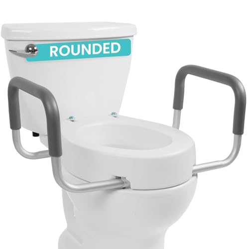 Vive Raised Toilet Seat Riser for Seniors (with Handles) - Handicap Rail Grab Bar Seat for Over Toilet - Elevated Safety for Elderly, Disabled, Medical - Standard