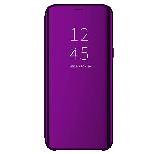 Case Compatible Samsung S8, Galaxy S8 Plus Flip Cover Mirror Clear View 360° Protection PC Kickstand Magnetic Shockproof Case (S8 Plus, Purple)