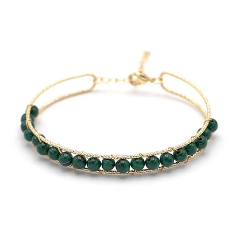 Miracles Minéraux Bracelet plaqué or avec pierre semi-précieuse, perles naturelles | création artisanale| lithothérapie (Alma| malachite)
