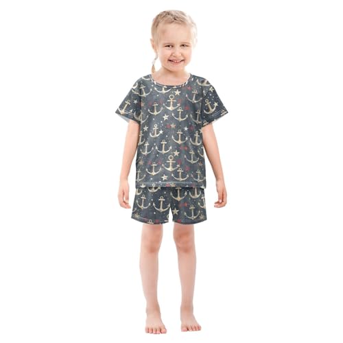 ALAZA Retro Anchor Stars Pajama Set Short Sleeve Sleepwear Soft Lounge Nightwear3