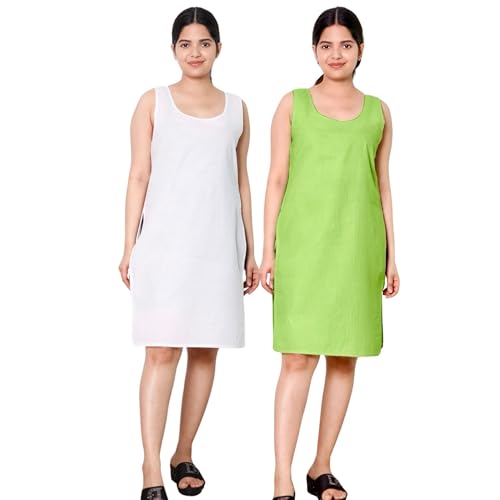 Image of KASANI Women's Camisole Cotton Long Knee-Length Sameej /Slip /Inner, Sleeveless, Pack of 2
