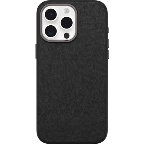 Image of OtterBox iPhone 15 Pro Max Symmetry Series Cactus Leather for MagSafe - Noir ASH (Black), Snaps to MagSafe, Ultra-Sleek, Raised Edges Protect Camera & Screen