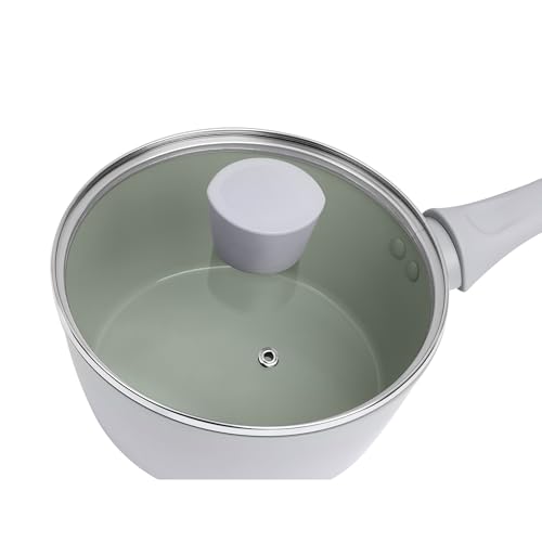 Salter Earth 3pc Saucepan Set – Sustainable Ceramic Non-Stick Coating, PFAS-Free Induction Cookware, Aluminium Cooking Pots with Lids, Easy Clean, PFOA/PTFE-Free, Stay Cool Handles, Green