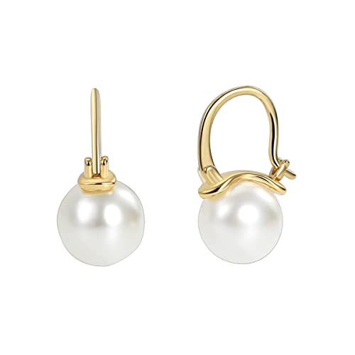 Image of 14K Gold /White Gold Plated Minimalist Pearl Hoop Earrings,Huggies Dangle Earrings Jewelry