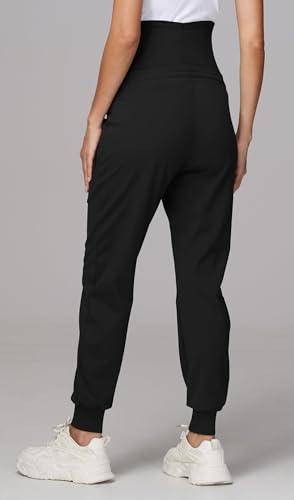 Gowjog Damen Umstandshose Jogginghose Sweatpants Kordelzug Taschen Schwangerschaft Hosen Laufen Lounge Workout Hose (Schwarz,XXL)