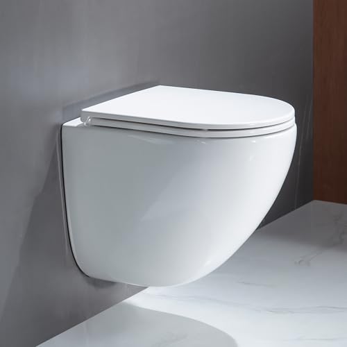 Casta Diva Wand WC Spülrandlos, Hänge WC Einloch 360° Superspin Spülung, UF Kloschüssel, Vollständig geschlossene Toilette, Geräuscharmes Wand WC mit Soft-Close Sitz, 48.5cm