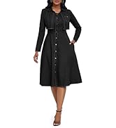 VERWIN Two Pieces Denim Dress with Jackets Midi Dress Button Down Party Long Sleeve Shirt Dress O...