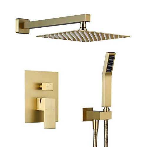 Ensemble de douche pluie 25cm et douchette main avec robinet mural dore - 2
