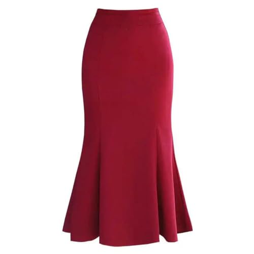 Women High Waist Solid Color Mermaid Skirt Casual Knee Length Trumpet Skirts2