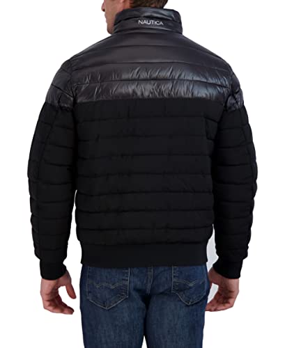 Nautica Men's Mixed Media Quilted Bomber Jacket Water Resistant Long Sleeve Zip Up Coat3
