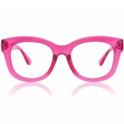 JiSoo Lunettes de lecture pour femmes/hommes - Grandes lunettes de lecture rondes épaisses pour femme, F-rose., 2.5