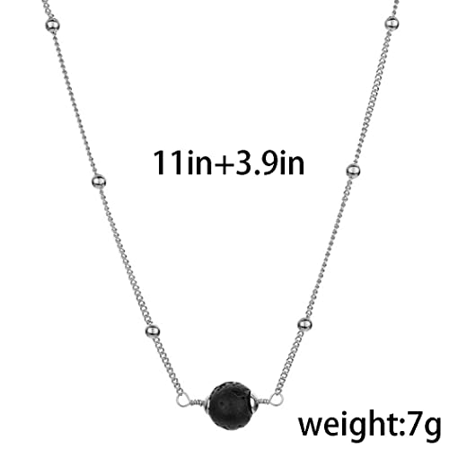 Boho Choker Necklace Lava Bead Pendant Necklace Silver Necklace Jewelry For Women And Teen Girl #TOP1
