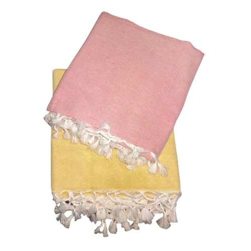 Image of Cotton Bedsheets for Single Bed, 60 x 90 inch, Pure Cotton, Breathable Fabric, Pack of 2 Pink & Yellow (Pink, 2)