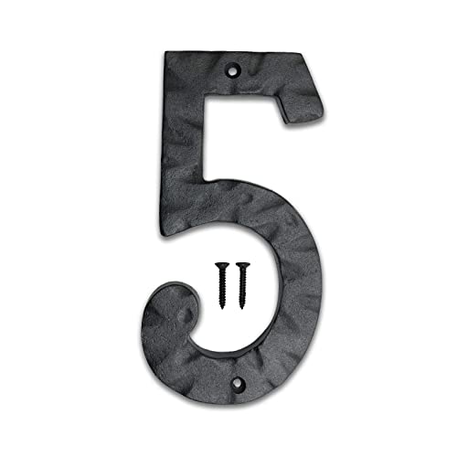 Image of NACH House Numbers for Outside, 6 inch Black Address Numbers for House - Number 5 - Rustic Numbers for Outside with Mounting Hardware