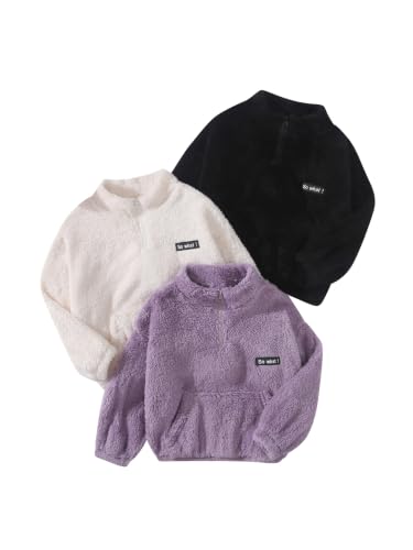 Image of Girls Sweatshirts Quarter-zip Sherpa Fleece Pullover Fuzzy Jacket