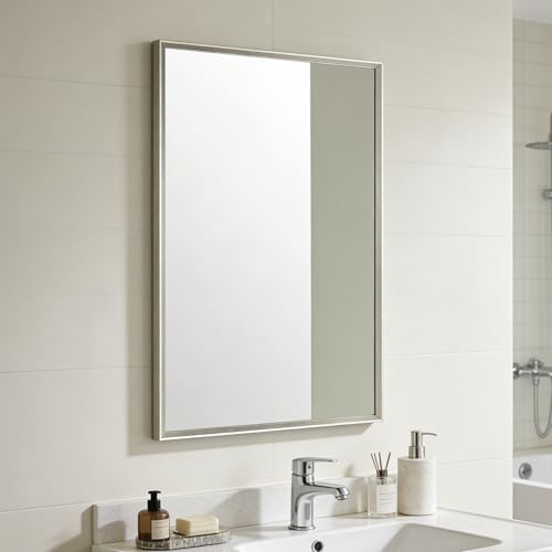 Image of Bathroom Mirror for Wall, 30x20 Inch Framed Vanity Mirror Brushed Nickel