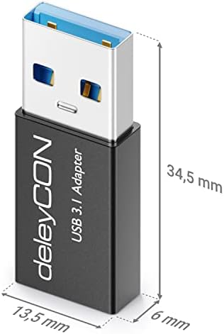 deleyCON Adapter USB C do USB [3 Sztuki] Gniazdo C do Wtyku A USB 3.1-Adapter 5 Gbit/s - do PC Komputera Laptopa Notebooka Aluminium Czarny