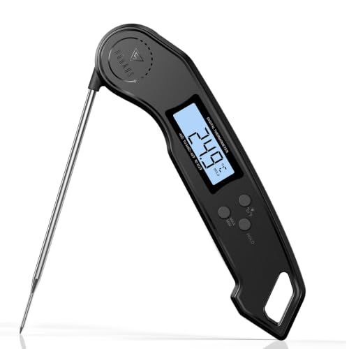 DOQAUS Fleischthermometer, 3-Sekunden-Lektüre Weinthermometer Mattschwarz | Bratenthermometer Genauigkeit ±1℃, mit Hintergrundbeleuchtung...