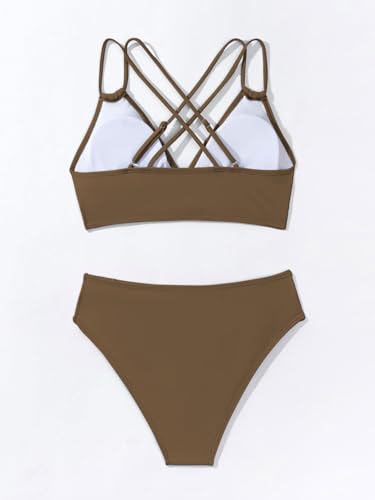 Image of Fanuerg Women's Sexy V Neck Bikini Sets Hollow Out Two Piece Swimsuits Cutout Mid Waist Bathing Suit