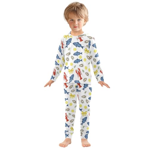 Pajama Sets Long Sleeve Seafood Pattern with Lemon Soft Comfy Sleepwear 2 Piece PJS 3-8T2