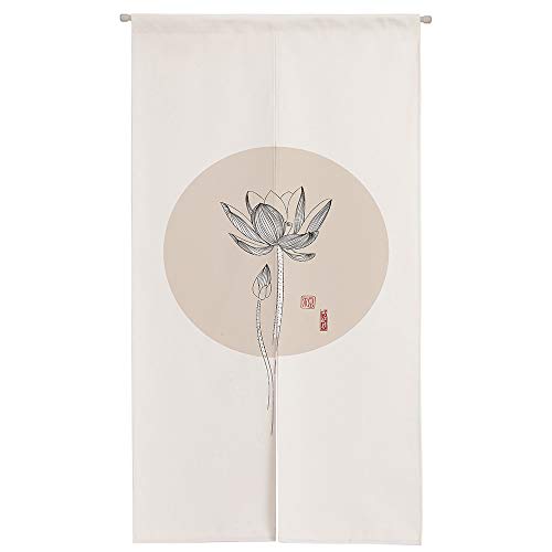 Ofat Home Rideau de Porte Traditionnel Chinois noren Japonais/Tapisserie Florale et Oiseau Peinture à l'encre poésie Calligraphie 85 x 150 cm pour...