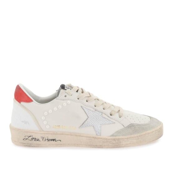 Golden Goose Women's Fashion Sneakers - Italian Leather V-Star Laminated Trendy Shoes, White Sneakers, 7