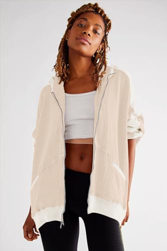 Image of Womens Fashion Zip Up Hoodies Oversized Waffle Knit Jacket Shirts Long Sleeve Solid Shacket Blouse with Pockets