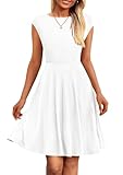 PRETTYGARDEN Womens Short Summer Dress 2025 Crewneck Cap Sleeve Ribbed Knit Casual Flowy A Line Mini Sundresses with Pockets (White,Medium)