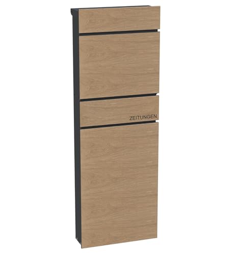 SCHARTEC Buzón de pie independiente SPB-9 con diseño de madera, de pie, grande, con pie (con compartimento para periódicos separado)