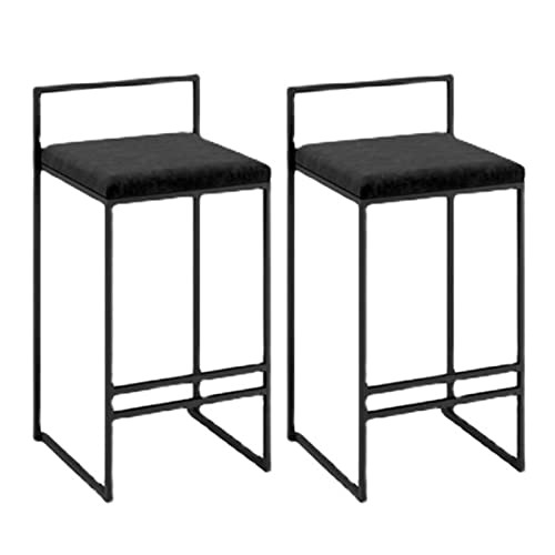 Tabourets de bar avec dossier confortable assise velours noir - 2