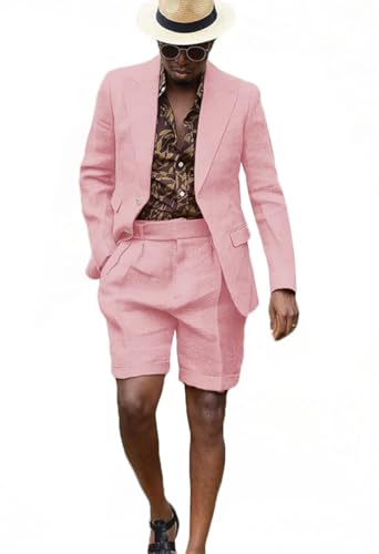 VENNYNG Mens Linen Jacket Shorts Suits Single Breasted Summer Ambo Cool Comfortable Tuxedo